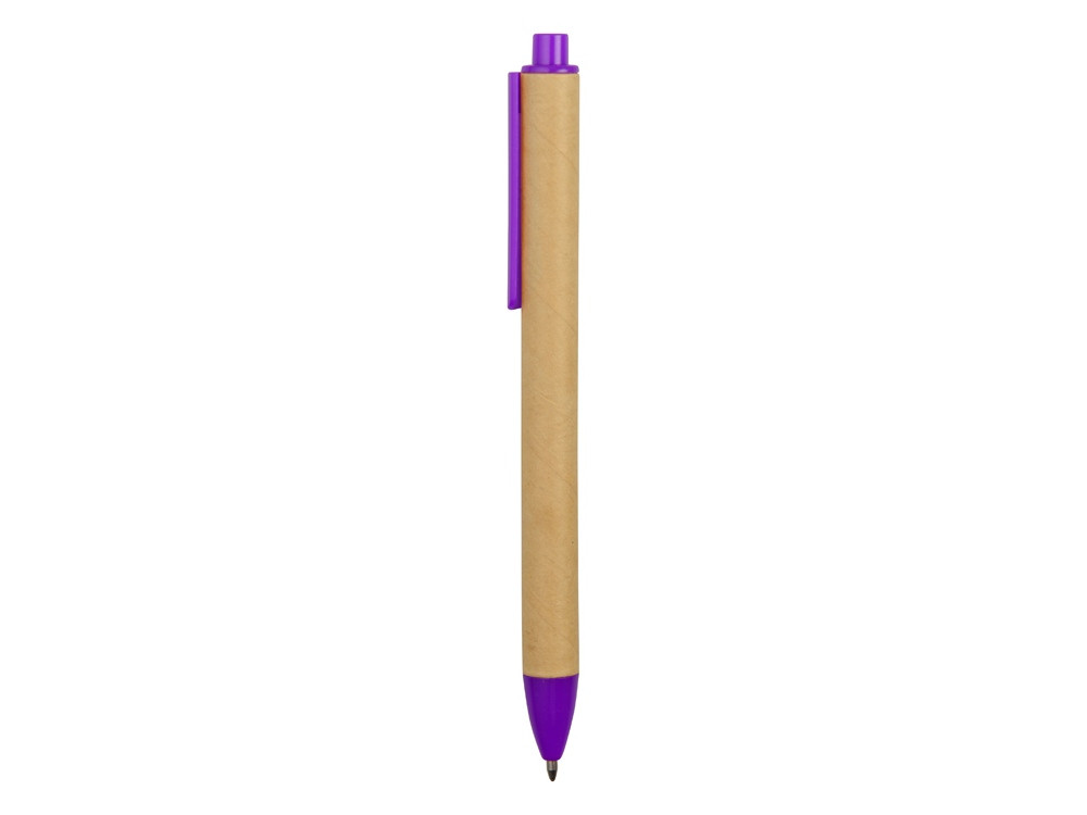Ручка картонная пластиковая шариковая Эко 2.0, бежевый/фиолетовый - фото 3 - id-p215146540
