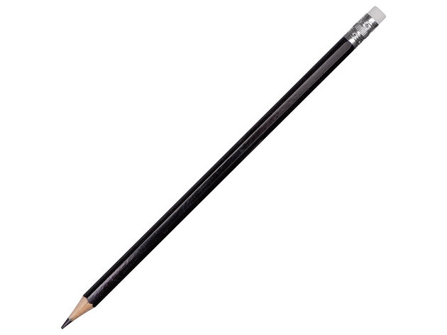 Шестигранный карандаш с ластиком Presto, черный, фото 2