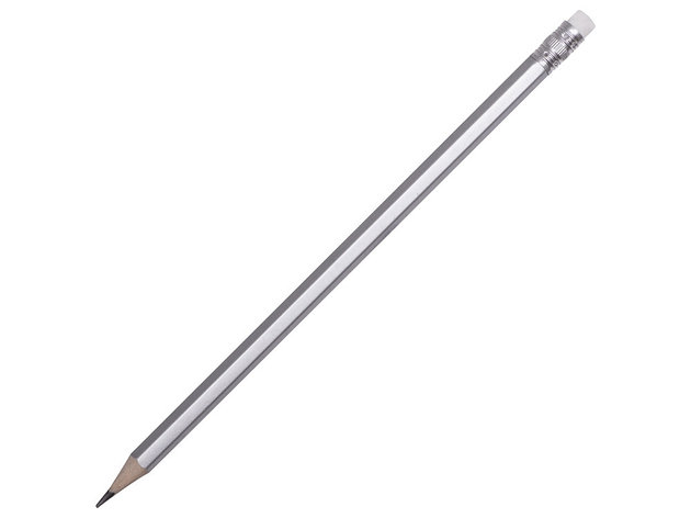 Шестигранный карандаш с ластиком Presto, серебряный, фото 2