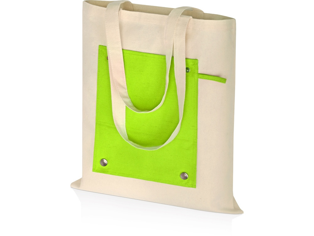 Складная хлопковая сумка для шопинга Gross с карманом, зеленое яблоко - фото 2 - id-p215148496