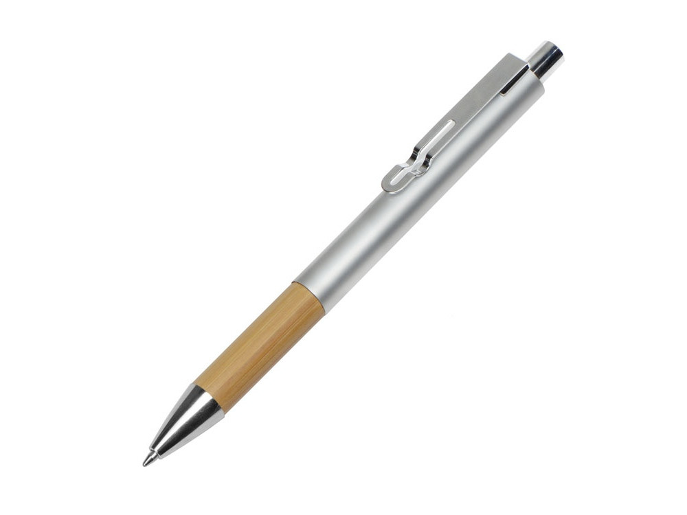 Ручка металлическая шариковая Sleek, серебристый/бамбук - фото 1 - id-p215149471