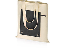 Складная хлопковая сумка для шопинга Gross с карманом, черный, фото 2