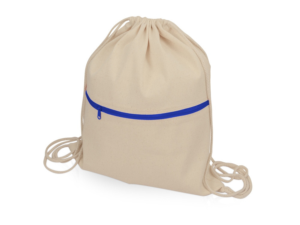 Рюкзак-мешок хлопковый Lark с цветной молнией, натуральный/синий - фото 1 - id-p215148504