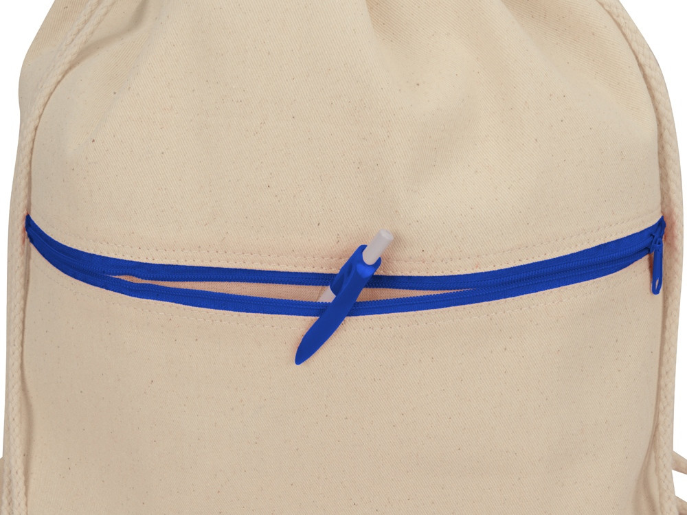 Рюкзак-мешок хлопковый Lark с цветной молнией, натуральный/синий - фото 2 - id-p215148504