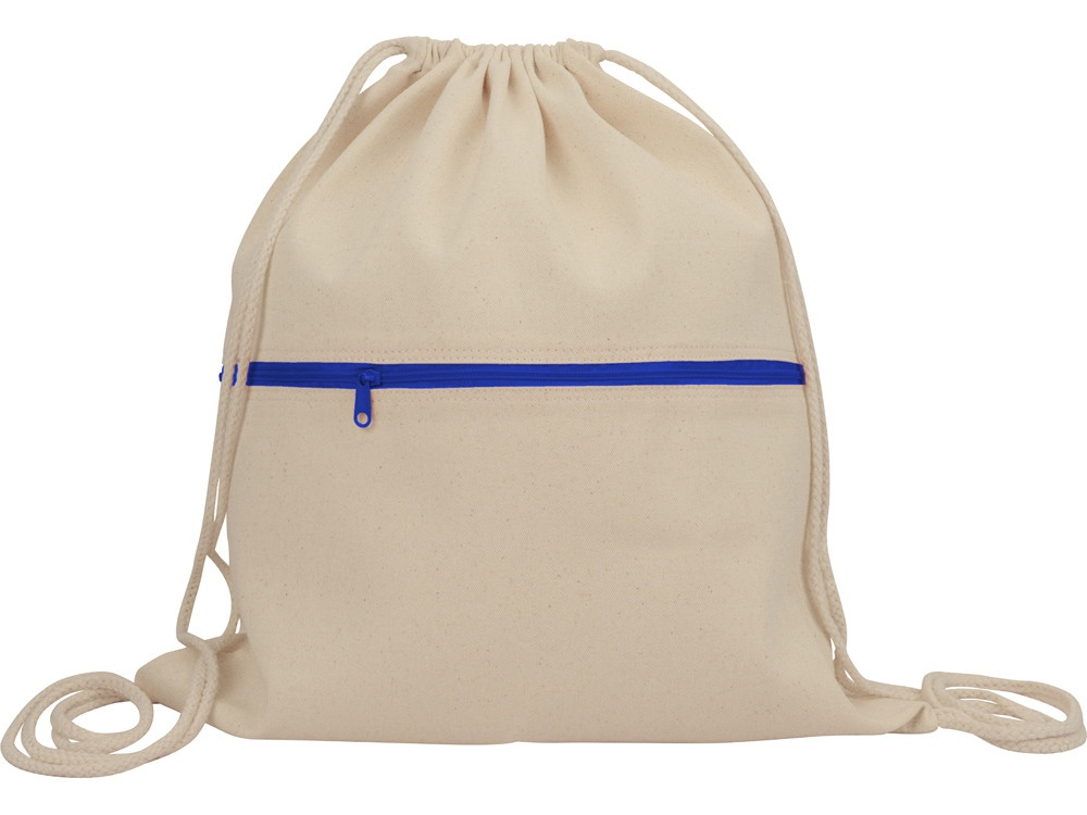 Рюкзак-мешок хлопковый Lark с цветной молнией, натуральный/синий - фото 3 - id-p215148504