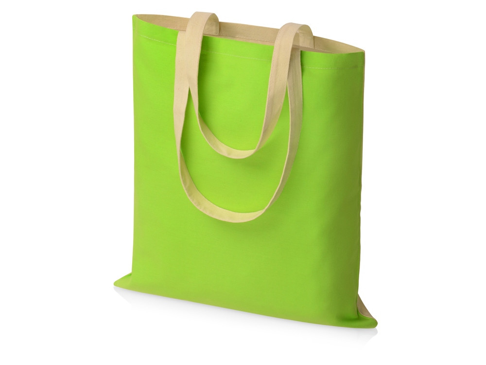 Сумка для шопинга Twin двухцветная из хлопка, 180 г/м2, зеленое яблоко/натуральный - фото 1 - id-p215148519