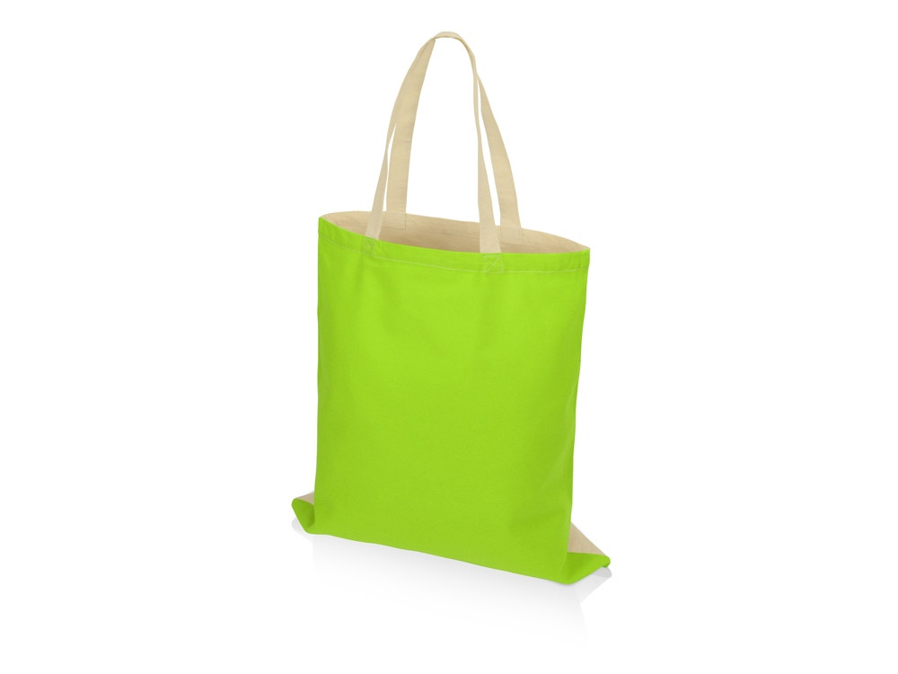 Сумка для шопинга Twin двухцветная из хлопка, 180 г/м2, зеленое яблоко/натуральный - фото 2 - id-p215148519