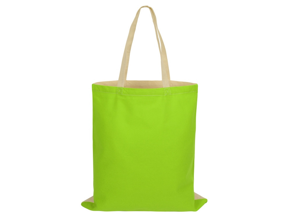 Сумка для шопинга Twin двухцветная из хлопка, 180 г/м2, зеленое яблоко/натуральный - фото 4 - id-p215148519