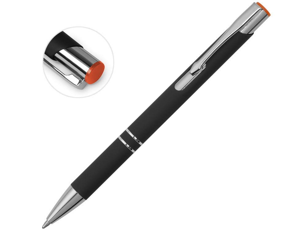 Ручка металлическая шариковая Legend Mirror Gum софт-тач с цветным слоем, черный / оранжевый - фото 2 - id-p215149562