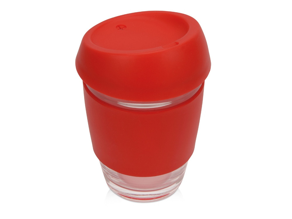 Стеклянный стакан Monday с силиконовой крышкой и манжетой, 350мл, красный - фото 1 - id-p215148604
