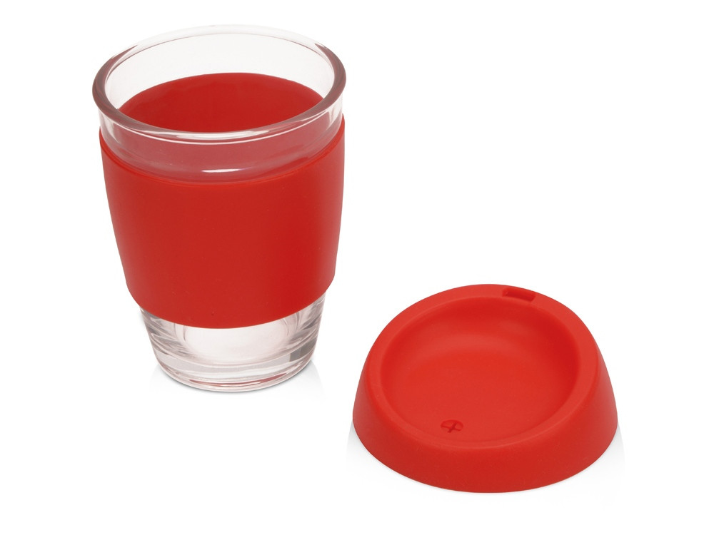 Стеклянный стакан Monday с силиконовой крышкой и манжетой, 350мл, красный - фото 2 - id-p215148604
