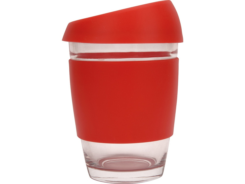 Стеклянный стакан Monday с силиконовой крышкой и манжетой, 350мл, красный - фото 3 - id-p215148604
