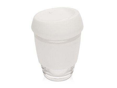 Стеклянный стакан Monday с силиконовой крышкой и манжетой, 350мл, белый, фото 2