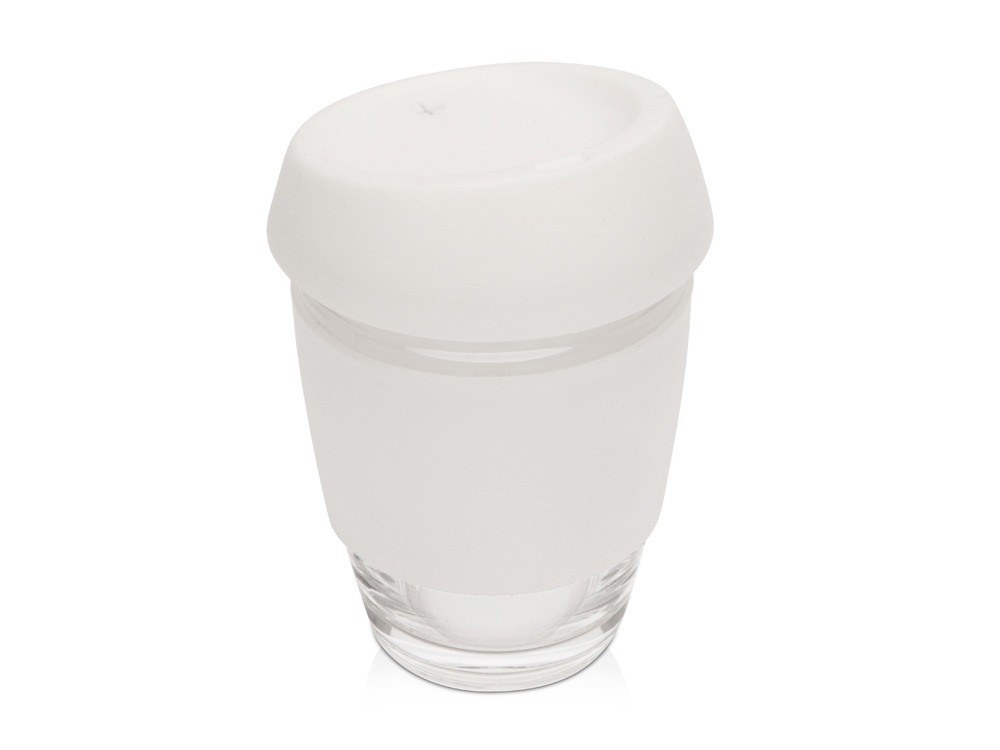 Стеклянный стакан Monday с силиконовой крышкой и манжетой, 350мл, белый - фото 1 - id-p215148606