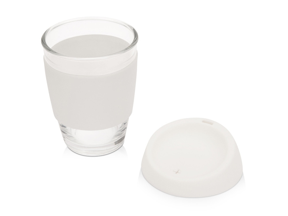 Стеклянный стакан Monday с силиконовой крышкой и манжетой, 350мл, белый - фото 2 - id-p215148606
