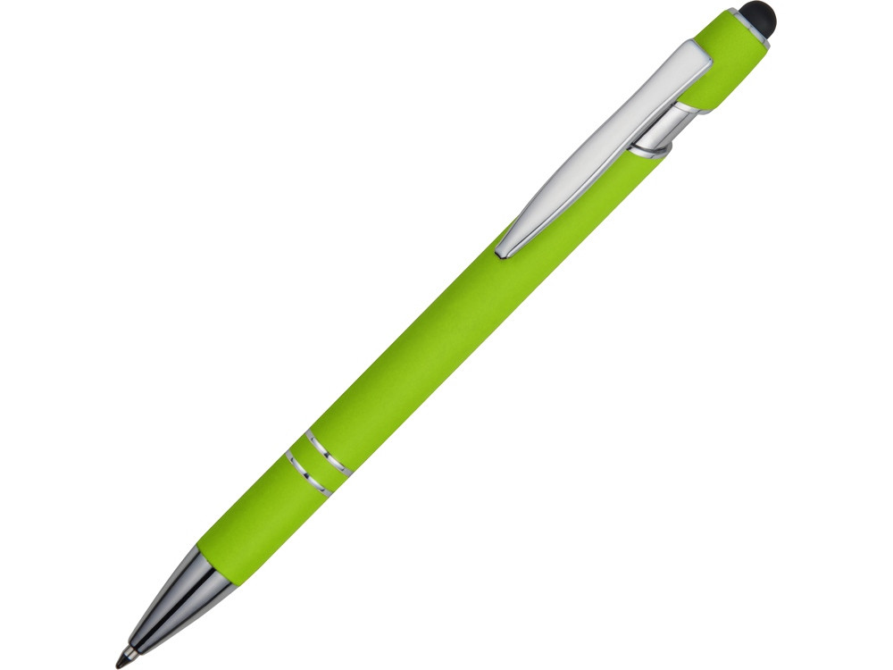 Ручка металлическая soft-touch шариковая со стилусом Sway, зеленое яблоко/серебристый - фото 1 - id-p215146696