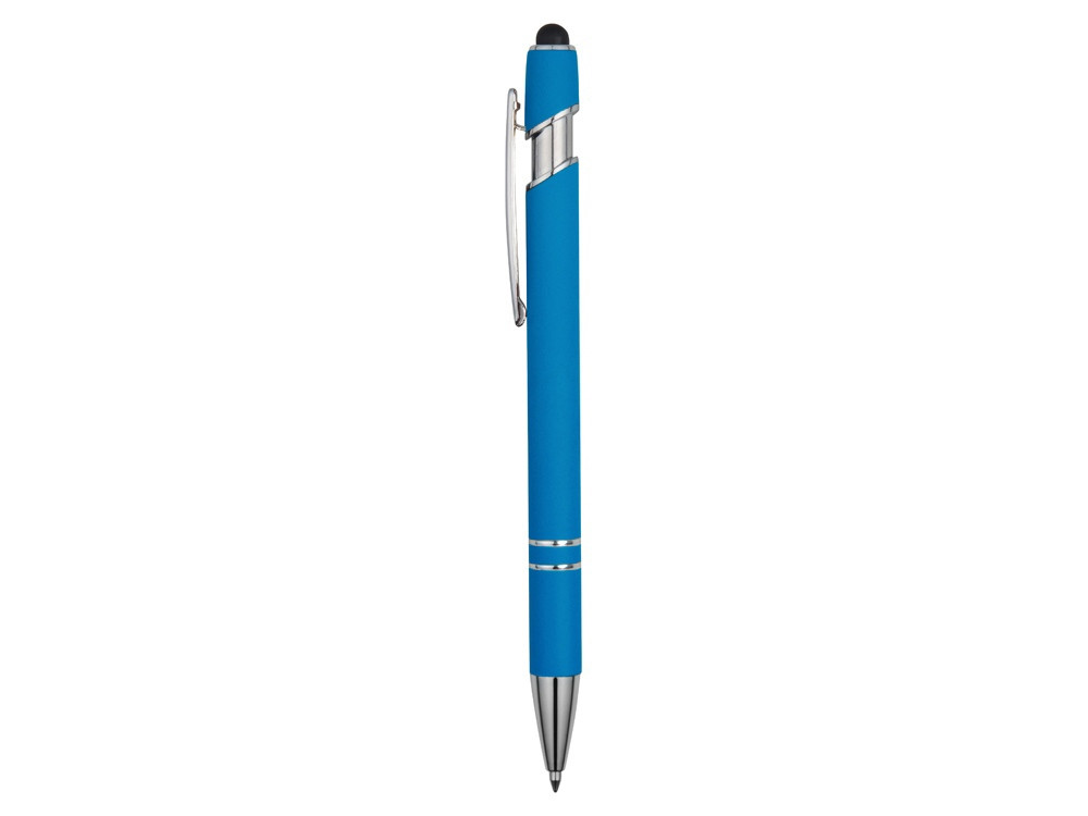 Ручка металлическая soft-touch шариковая со стилусом Sway, голубой/серебристый - фото 3 - id-p215146697