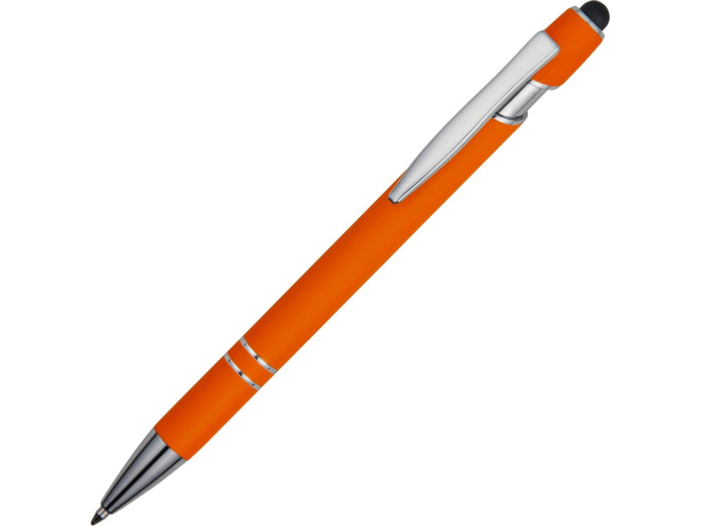 Ручка металлическая soft-touch шариковая со стилусом Sway, оранжевый/серебристый - фото 1 - id-p215146698