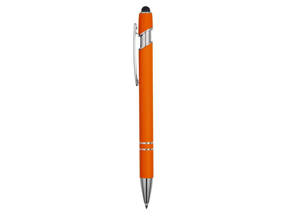 Ручка металлическая soft-touch шариковая со стилусом Sway, оранжевый/серебристый - фото 3 - id-p215146698
