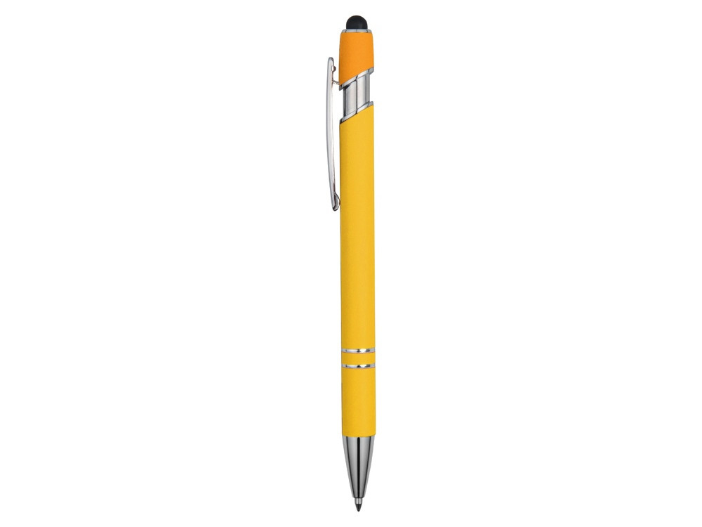 Ручка металлическая soft-touch шариковая со стилусом Sway, желтый/серебристый - фото 3 - id-p215146700