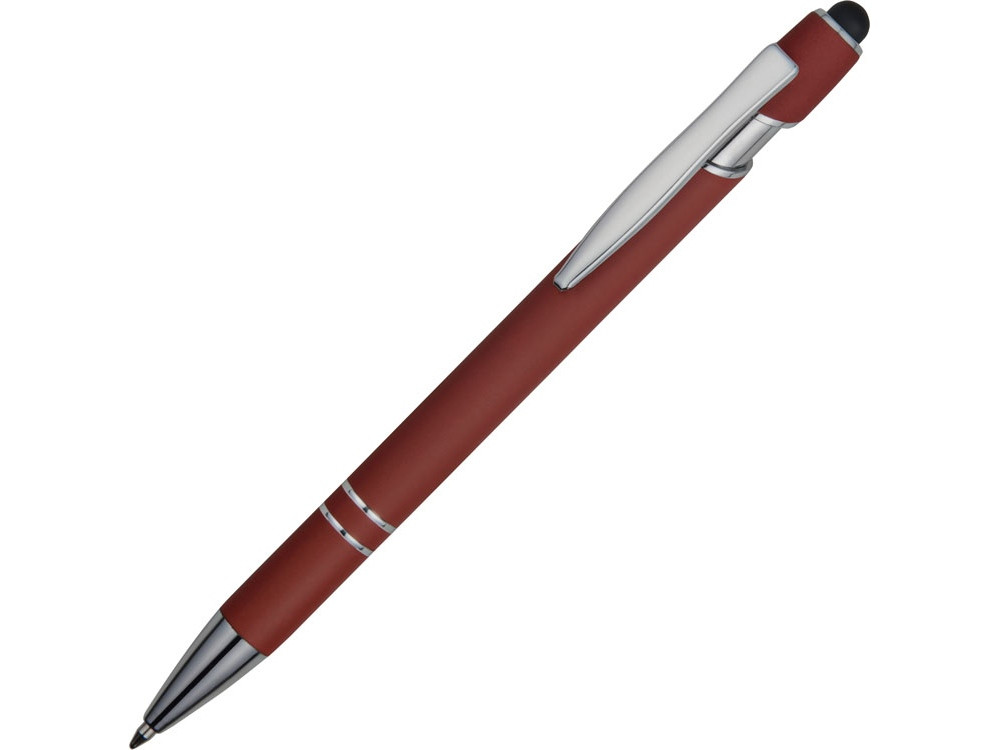 Ручка металлическая soft-touch шариковая со стилусом Sway, темно-красный/серебристый - фото 1 - id-p215146703