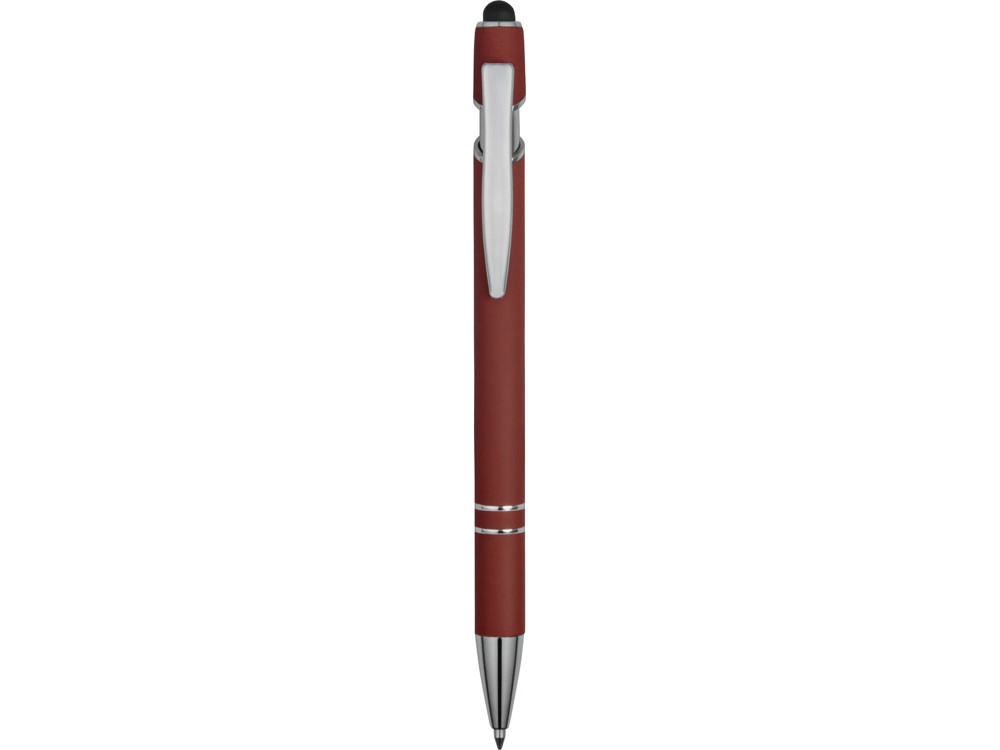 Ручка металлическая soft-touch шариковая со стилусом Sway, темно-красный/серебристый - фото 2 - id-p215146703