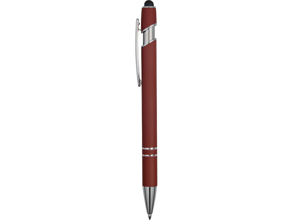 Ручка металлическая soft-touch шариковая со стилусом Sway, темно-красный/серебристый - фото 3 - id-p215146703