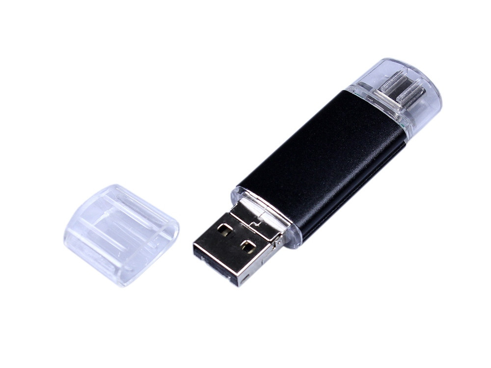 USB-флешка на 32 Гб c двумя дополнительными разъемами MicroUSB и TypeC, черный - фото 2 - id-p215148767