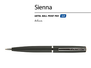 Ручка Sienna шариковая автоматическая, черный металлический корпус, 1.0 мм, синяя, фото 2