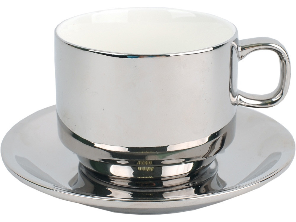 Серебряная чайная пара: чашка на 250 мл с блюдцем - фото 1 - id-p215145963