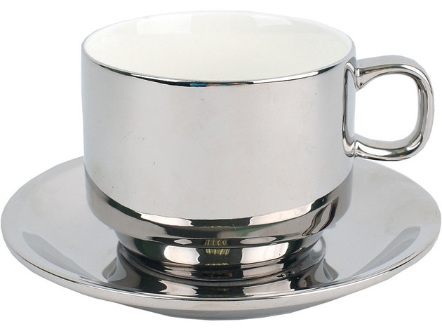 Серебряная чайная пара: чашка на 250 мл с блюдцем, фото 2