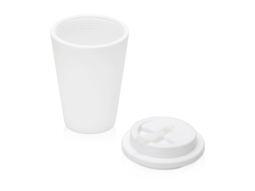 Пластиковый стакан Take away с двойными стенками и крышкой с силиконовым клапаном, 350 мл, белый - фото 2 - id-p215148921