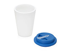 Пластиковый стакан Take away с двойными стенками и крышкой с силиконовым клапаном, 350 мл, белый/голубой, фото 2