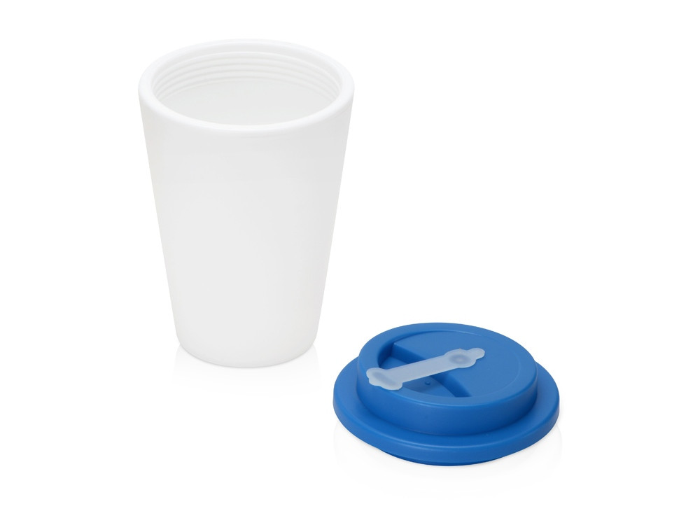 Пластиковый стакан Take away с двойными стенками и крышкой с силиконовым клапаном, 350 мл, белый/голубой - фото 2 - id-p215148922