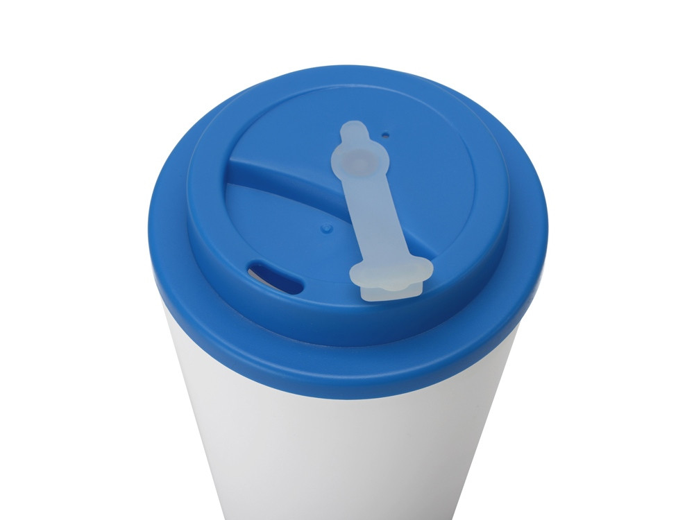 Пластиковый стакан Take away с двойными стенками и крышкой с силиконовым клапаном, 350 мл, белый/голубой - фото 3 - id-p215148922