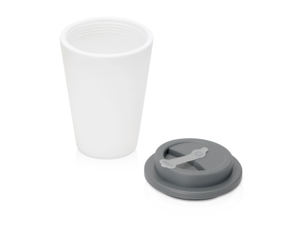 Пластиковый стакан Take away с двойными стенками и крышкой с силиконовым клапаном, 350 мл, белый/серый - фото 2 - id-p215148927