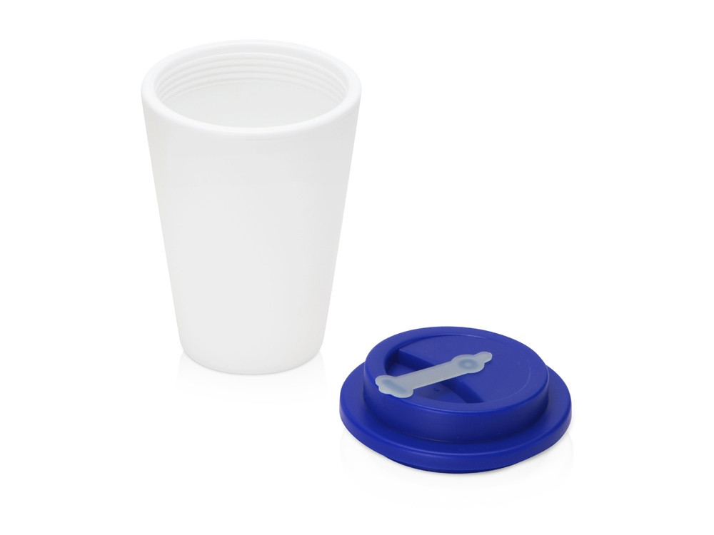 Пластиковый стакан Take away с двойными стенками и крышкой с силиконовым клапаном, 350 мл, белый/синий - фото 2 - id-p215148928