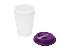 Пластиковый стакан Take away с двойными стенками и крышкой с силиконовым клапаном, 350 мл, белый/фиолетовый, фото 2