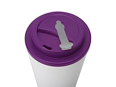 Пластиковый стакан Take away с двойными стенками и крышкой с силиконовым клапаном, 350 мл, белый/фиолетовый, фото 3