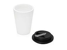 Пластиковый стакан Take away с двойными стенками и крышкой с силиконовым клапаном, 350 мл, белый/черный, фото 2
