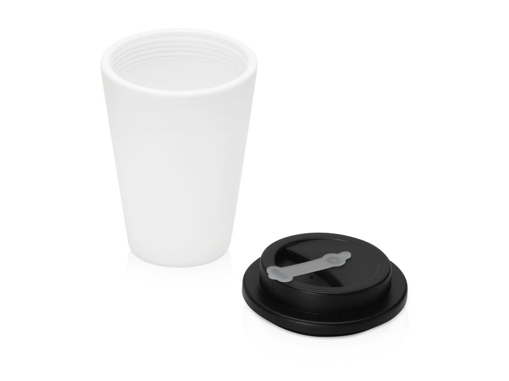 Пластиковый стакан Take away с двойными стенками и крышкой с силиконовым клапаном, 350 мл, белый/черный - фото 2 - id-p215148932