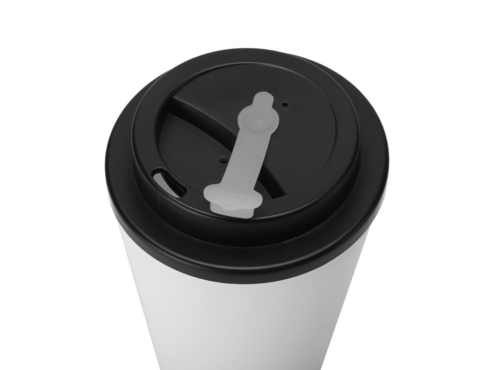 Пластиковый стакан Take away с двойными стенками и крышкой с силиконовым клапаном, 350 мл, белый/черный - фото 3 - id-p215148932