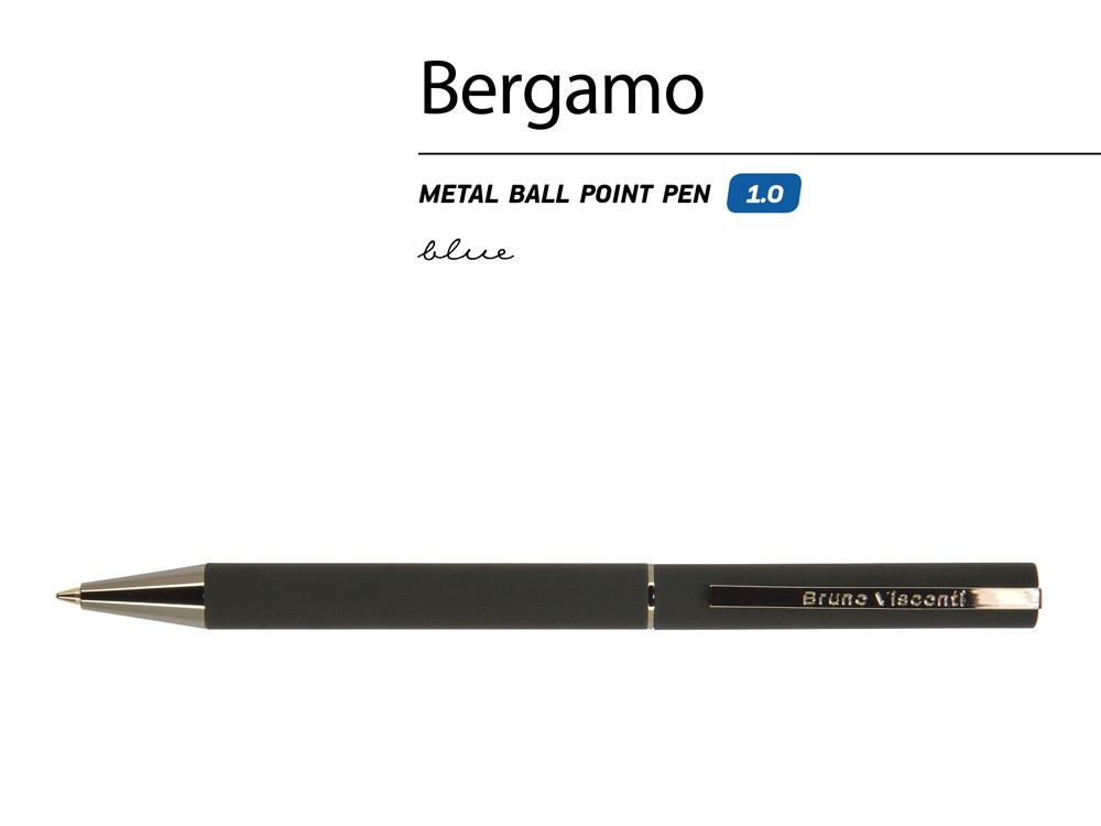 Ручка Bergamo шариковая автоматическая, черный металлический корпус, 1.0 мм, синяя - фото 2 - id-p215147994