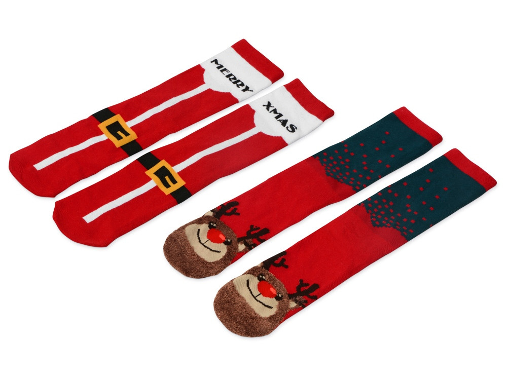 Набор носков с рождественской символикой в мешке мужские, 2 пары, красный - фото 1 - id-p215149976