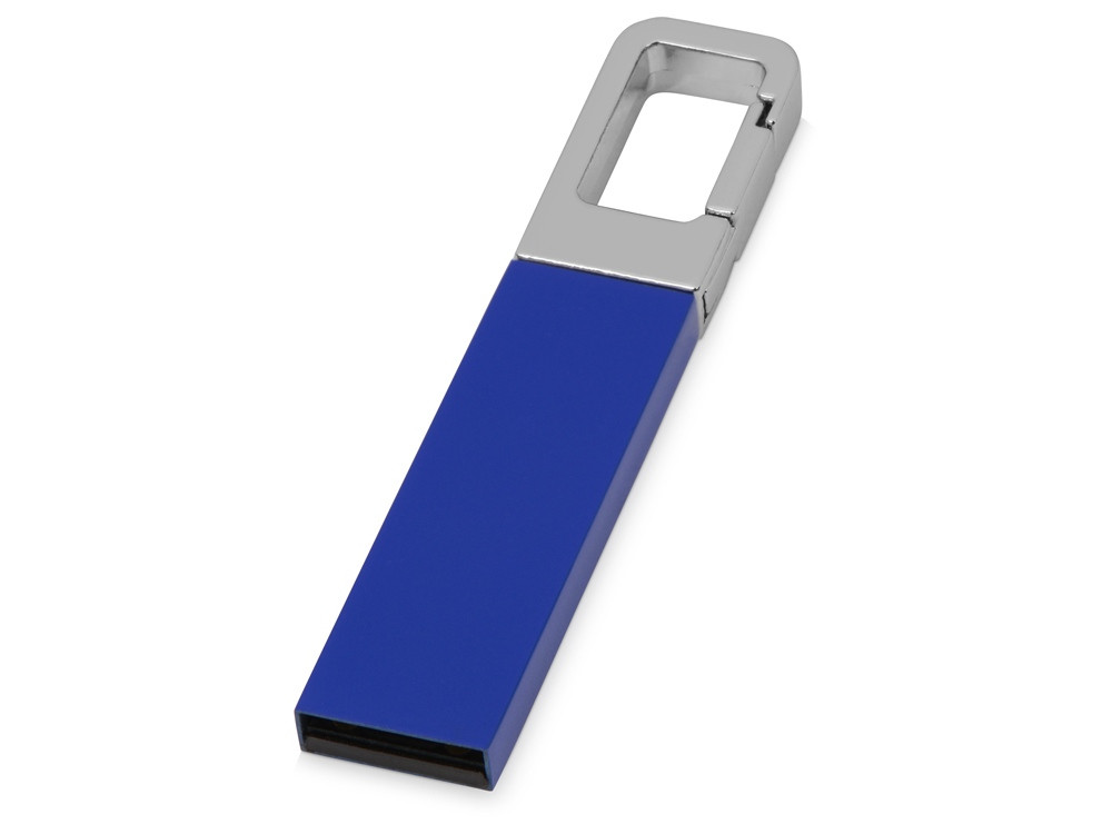 Флеш-карта USB 2.0 16 Gb с карабином Hook, синий/серебристый - фото 1 - id-p215147125