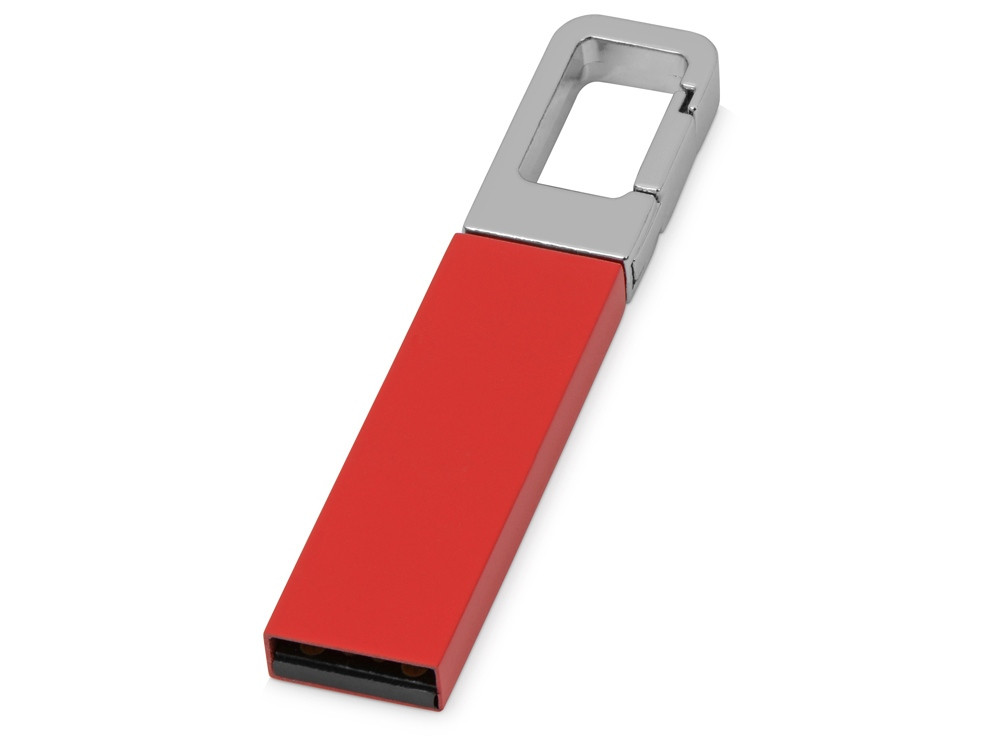 Флеш-карта USB 2.0 16 Gb с карабином Hook, красный/серебристый - фото 1 - id-p215147126