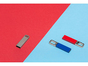 Флеш-карта USB 2.0 16 Gb с карабином Hook, красный/серебристый, фото 2