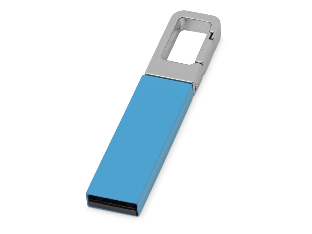 Флеш-карта USB 2.0 16 Gb с карабином Hook, голубой/серебристый - фото 1 - id-p215147128