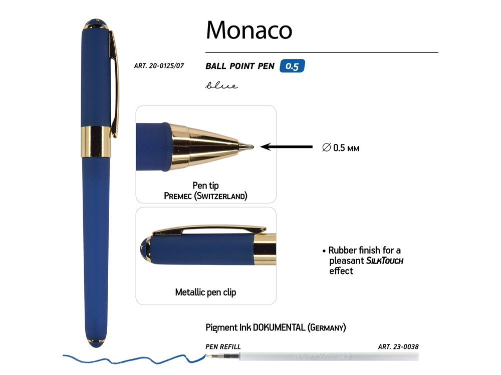 Ручка пластиковая шариковая Monaco, 0,5мм, синие чернила, темно-синий - фото 3 - id-p215148131