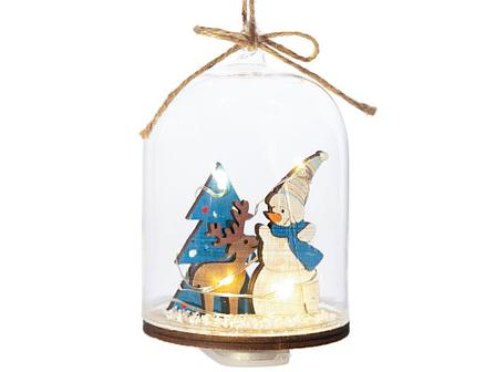 Новогоднее украшение Снеговик в колбе из древесины тополя и стекла, со светодиодной подсветкой, в комплекте с, фото 2